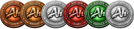 AHCoin tier level panel showing Copper through Diamond housing options